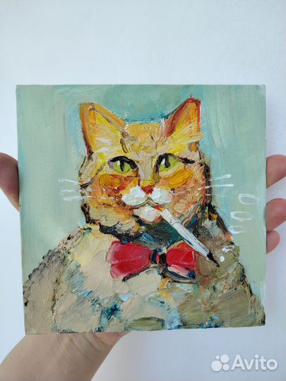 Котик с сигаретой и бабочкой