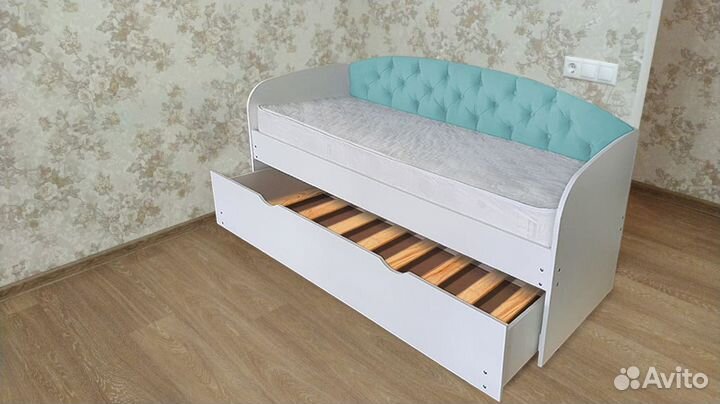 Кровать 2е спальное детская велюр лдсп