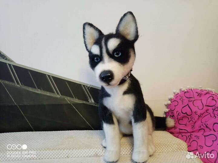 Собака хаски - валяная из шерсти игрушка