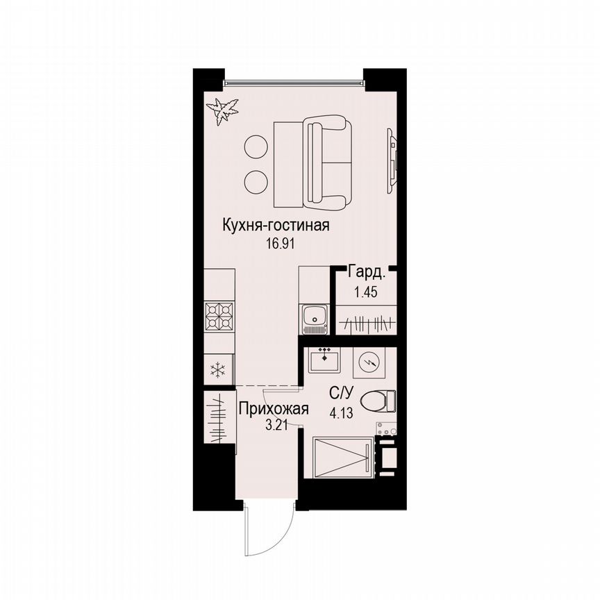 Квартира-студия, 25,7 м², 4/6 эт.