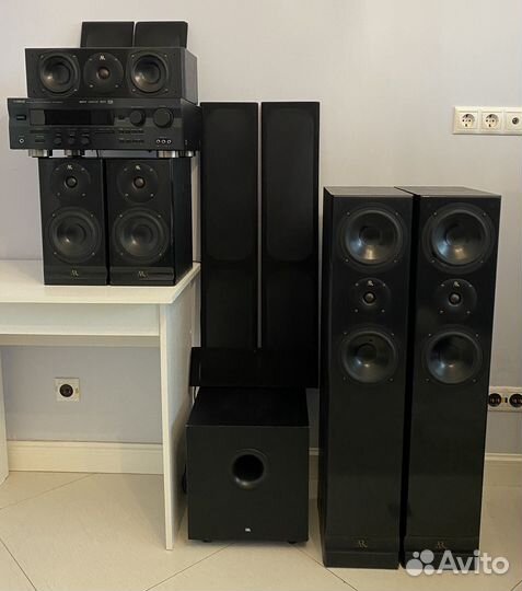 Акустические колонки + ресивер+сабвуфер