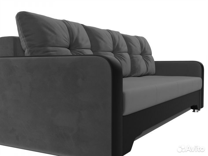 Диван прямой Ник-3, велюр, серый, черный. Москва