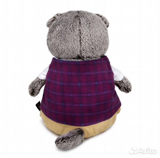 Кот Басик 30 см в бордовом жилете с розой