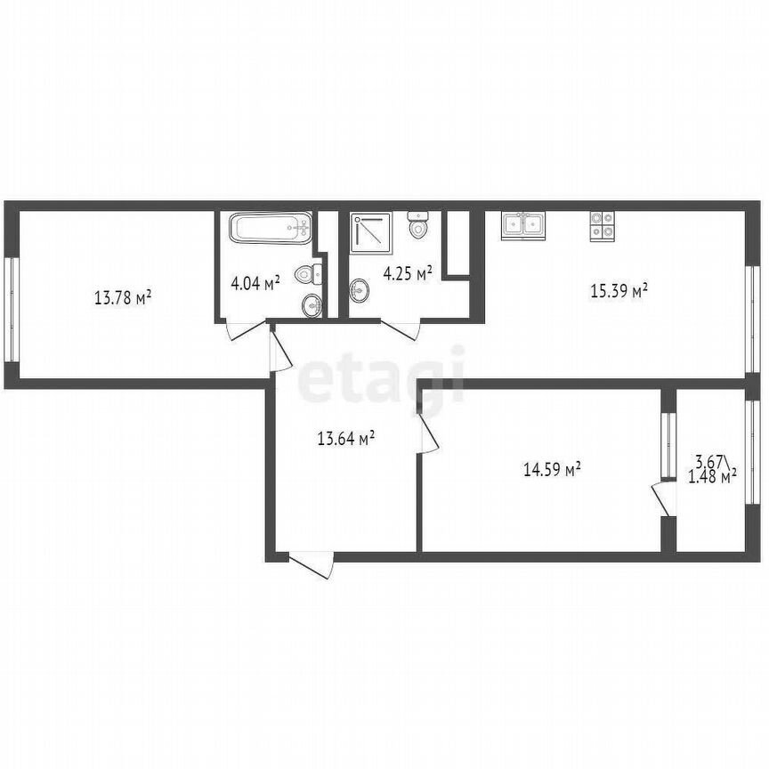 2-к. квартира, 67,5 м², 8/19 эт.