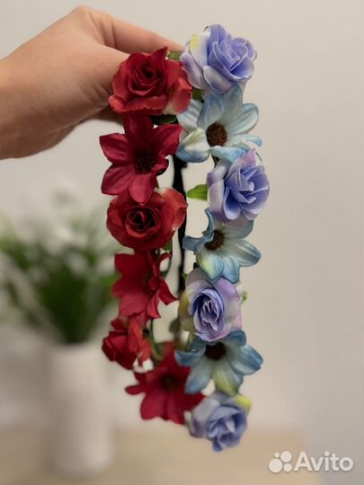 Ободок мягкий на резинке с цветами