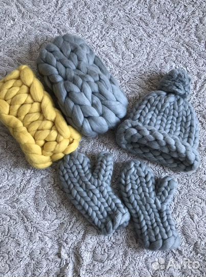 Шапка снуд варежки из Шерсти Мериноса