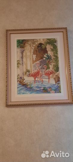 Картина вышитая крестом, в багете со стеклом