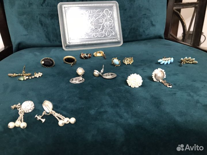Сеьги винтаж.Ссср.Посеребрение Жемчуг.Латунь