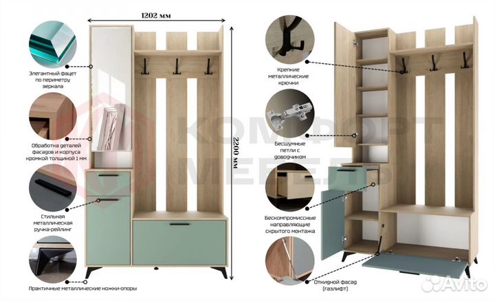 Прихожая Ева 1.2 метра (6 расцветок)