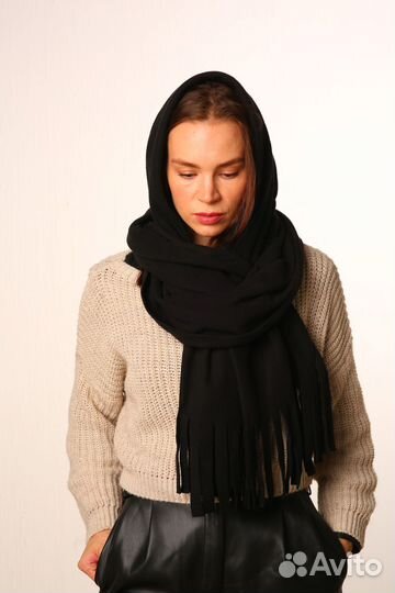 Шарф тёплый флисовый с кисточками осень-зима