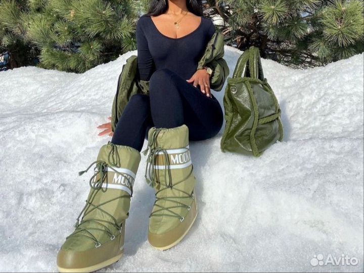 Луноходы Moon Boot Olive Green High