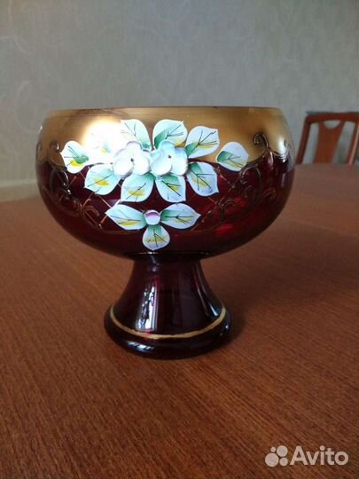 Вазочка конфетница Богемия цветное стекло, лепка