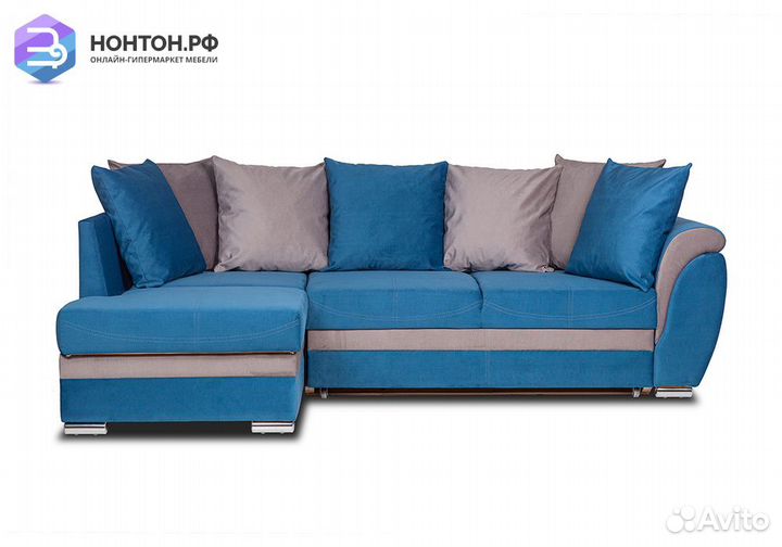 Диван угловой дельфин Стефани синий / серый