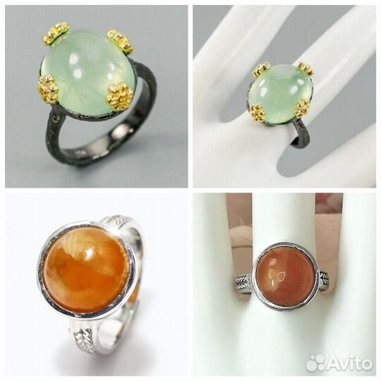 Кольца 17,5, 18 пренит, сердолик серебро К015