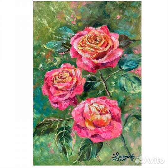 Картина Роза миниатюра маслом Красные цветы арт