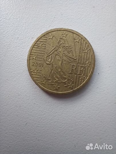 Монета 2001 года 10 центов,Франция