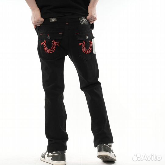 Джинсы True Religion черные с красными вставками