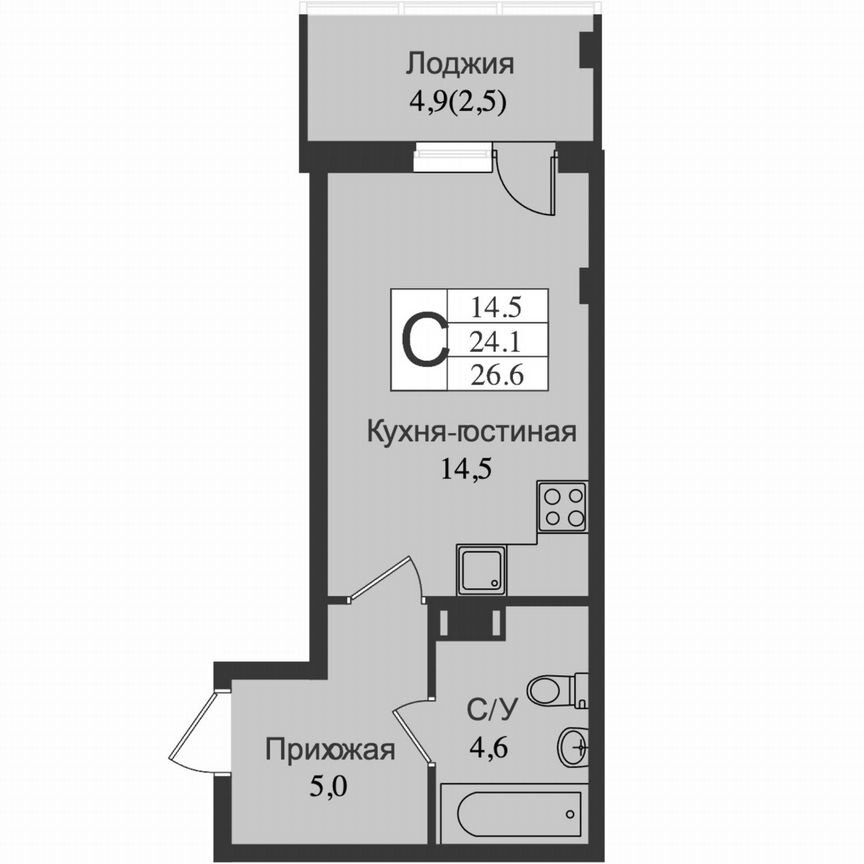 Квартира-студия, 29 м², 13/15 эт.