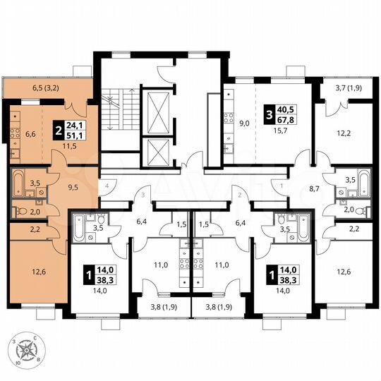2-к. квартира, 51,1 м², 11/17 эт.