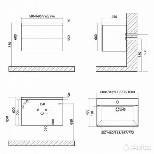 Мебель для ванной Art&Max Verona 80 Rovere Barrick