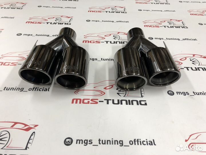 Насадки на выхлоп BMW двойные с лого M black 90мм