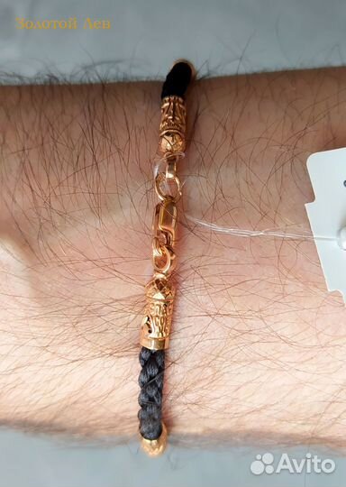 Браслет гайтан на руку позолоченное серебро 4мм