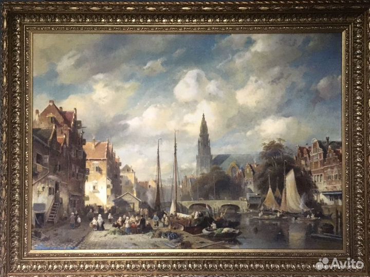 Картина маслом Каналы старого Амстердама 70х100 см