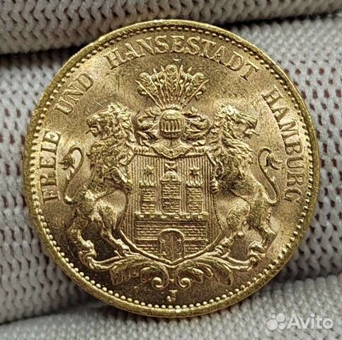 20 марок 1913 г. Гамбург. Яркий UNC. Золото