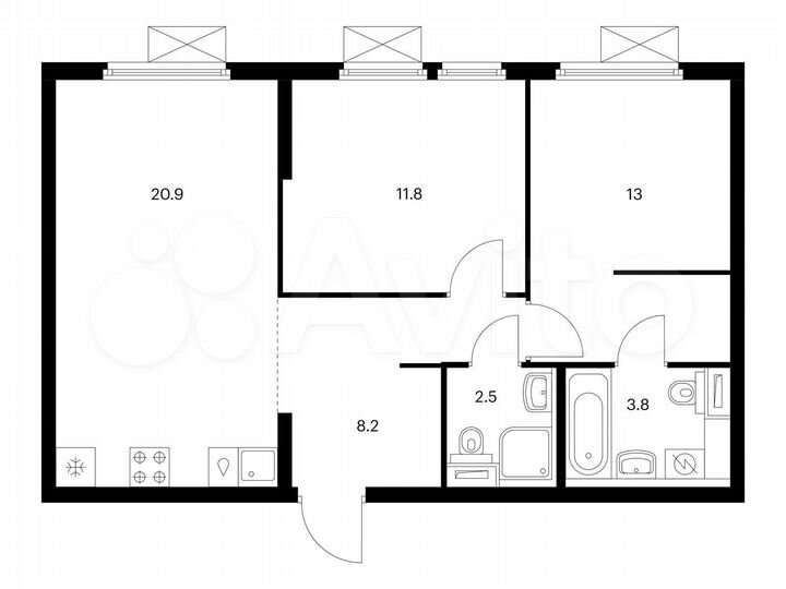 2-к. квартира, 60,2 м², 13/24 эт.