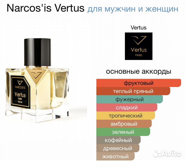 Vertus narcosis новые духи унисекс 100 мл