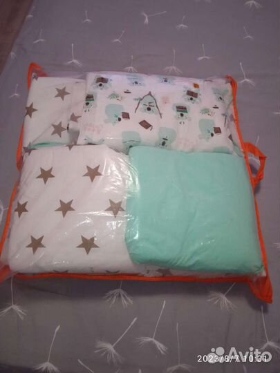 Бортики, подушка, одеяло, простынь