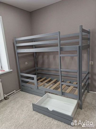 Кровать двухъярусная высокий борт. Массив сосны