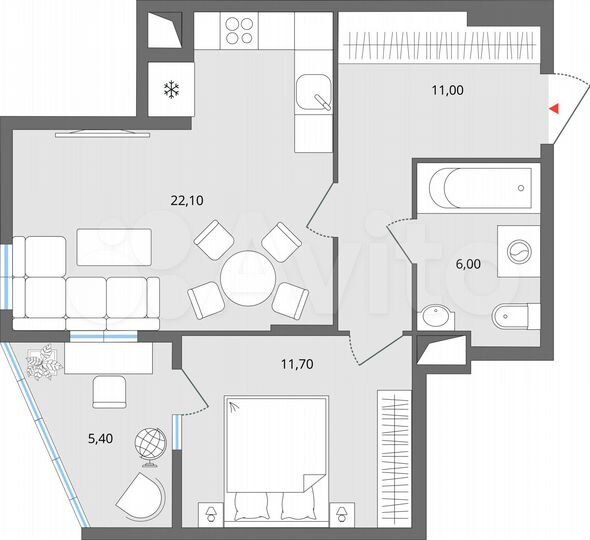 2-к. квартира, 53,4 м², 11/25 эт.