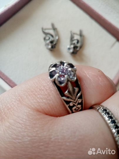 Набор серьги+кольцо серебро СССР