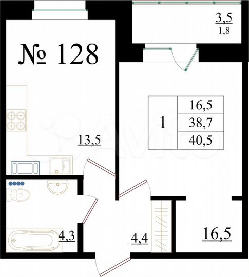 1-к. квартира, 40,5 м², 8/8 эт.