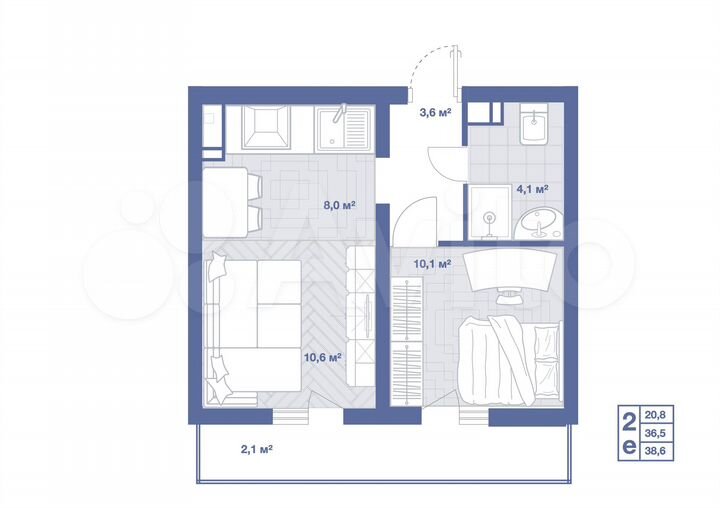 2-к. квартира, 38,6 м², 13/17 эт.