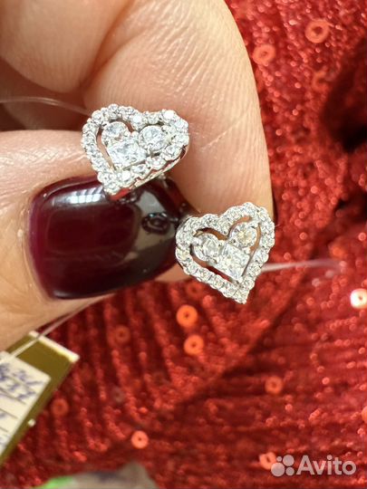 Нежные пусеты из белого золота 585 пробы Сердце