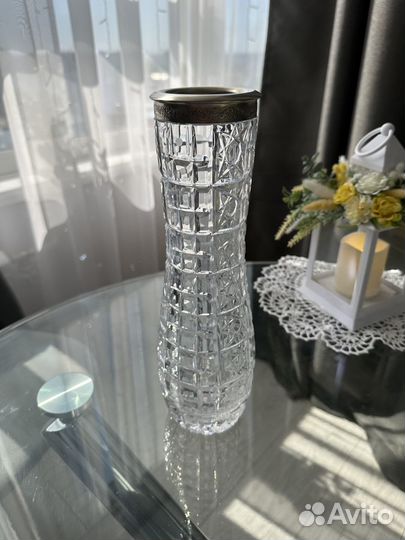 Хрустальная ваза с мельхиором