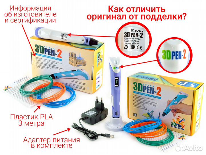 3D ручка 3DPen-2, пластик PLA и трафареты