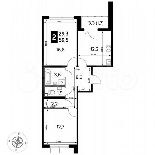 2-к. квартира, 59,5 м², 24/24 эт.