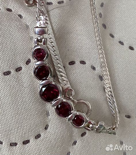 Серебряное колье винтаж с гранатами (родолит)