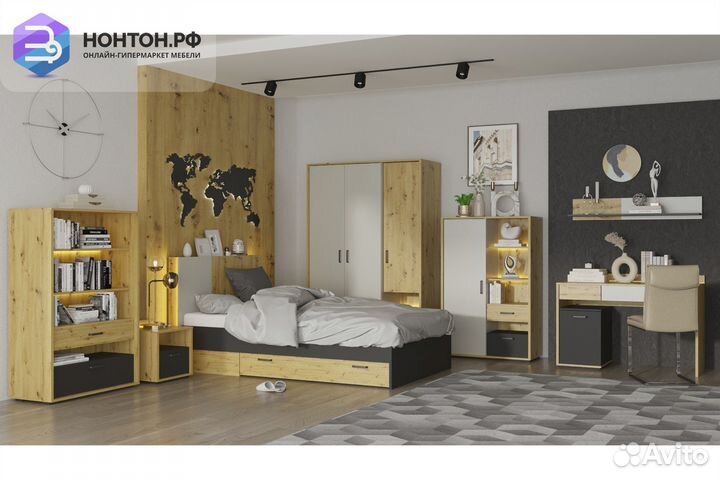 Спальный гарнитур kubo №1 артизан / чёрный / серый