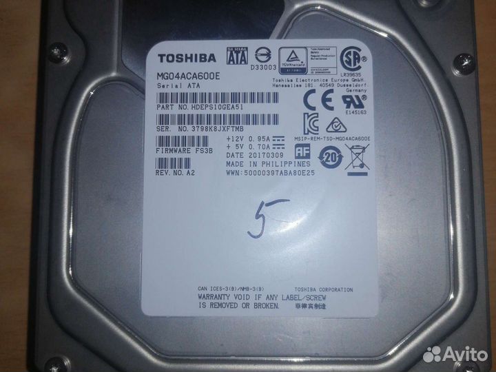 Жесткий диск Toshiba 6 TB mg04aca600e