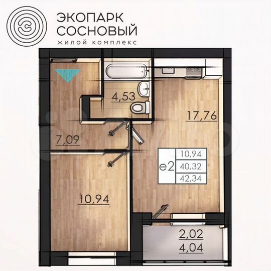 1-к. квартира, 40,2 м², 3/4 эт.