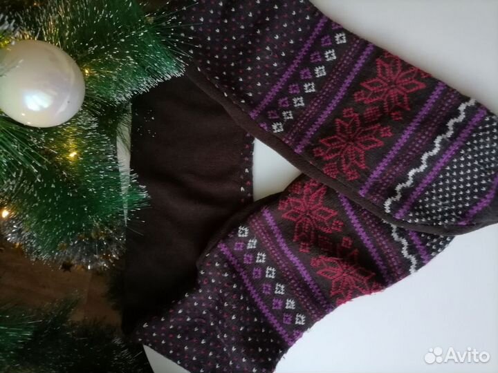 Зимний вязанный шарф с флисом