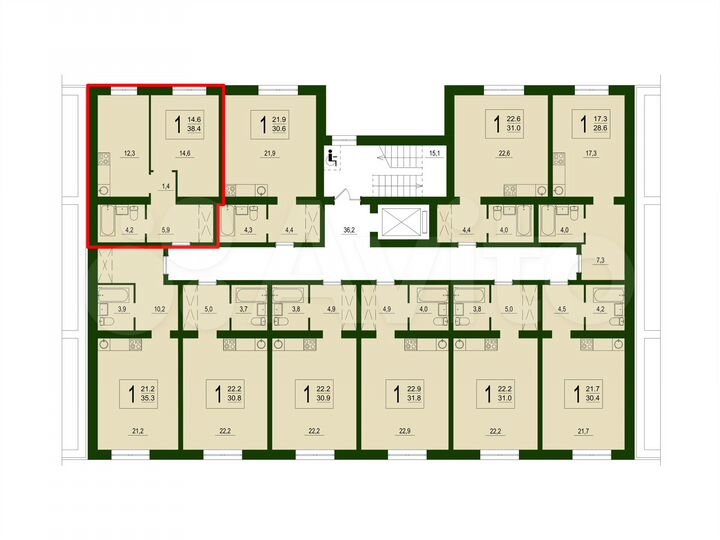 1-к. квартира, 38,4 м², 2/9 эт.
