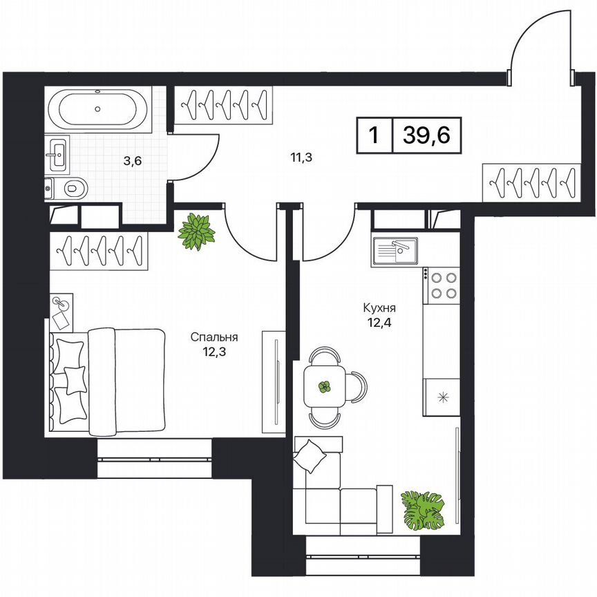 1-к. квартира, 39,6 м², 12/17 эт.