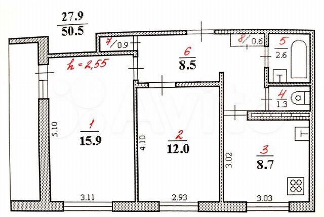 2-к. квартира, 54 м², 9/9 эт.