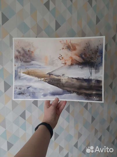 Картина акварелью Морозное утро