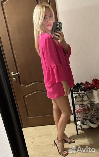 Блузка бохо canda premium m розовая рубашка